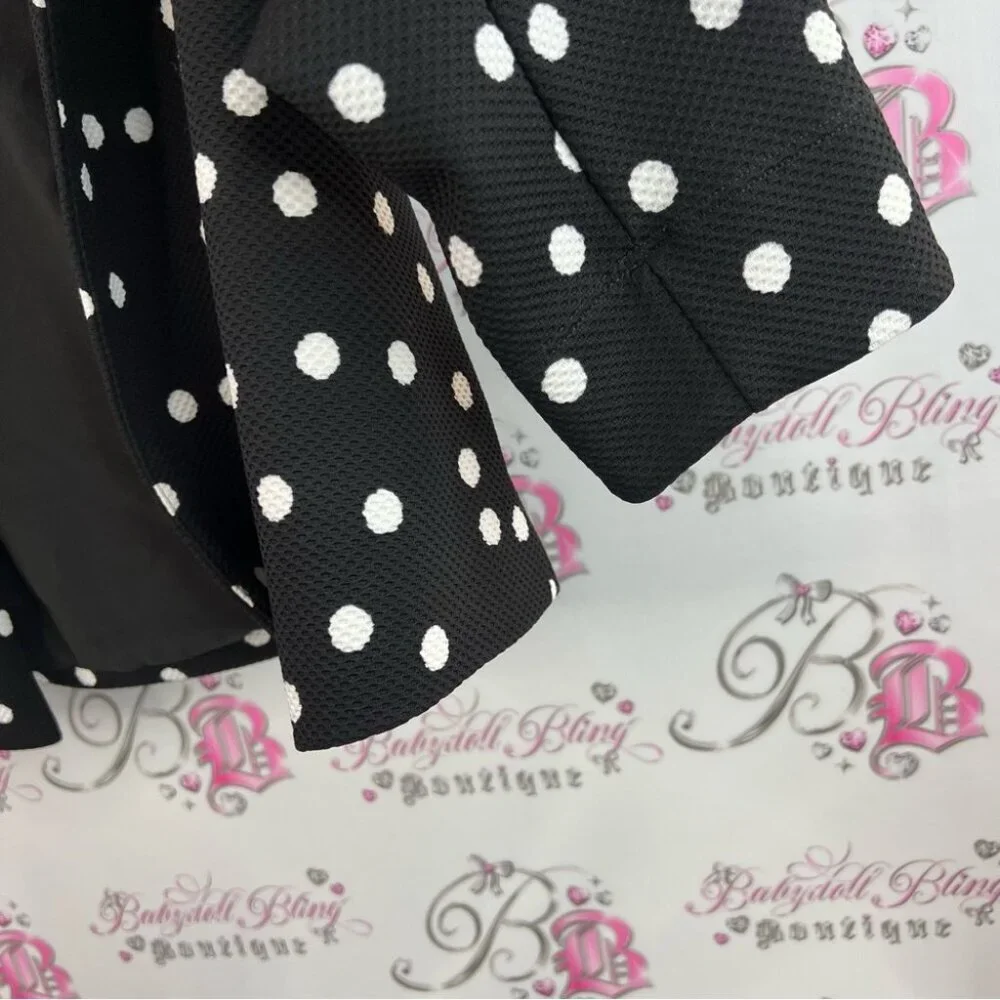 Tanjay blazer polka dot dotted black white texture Spotted Open Front Blazer